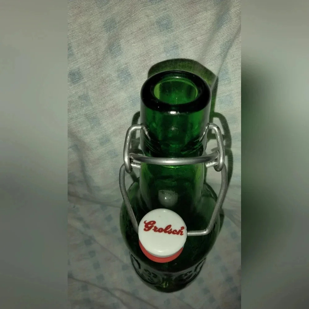 Vintage Grolsch Embossed Green Glass Beer Bottle Swing Top Cap